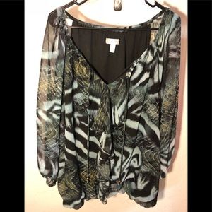 🍁Dressbarn Sheer Green Print Blouse 2X🍁